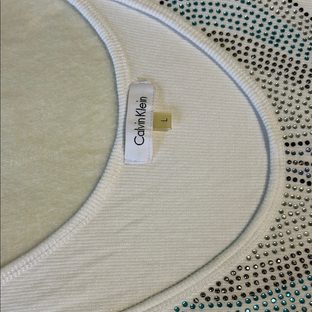 Calvin Klein White Tank with Silver and Aqua Rhinestones